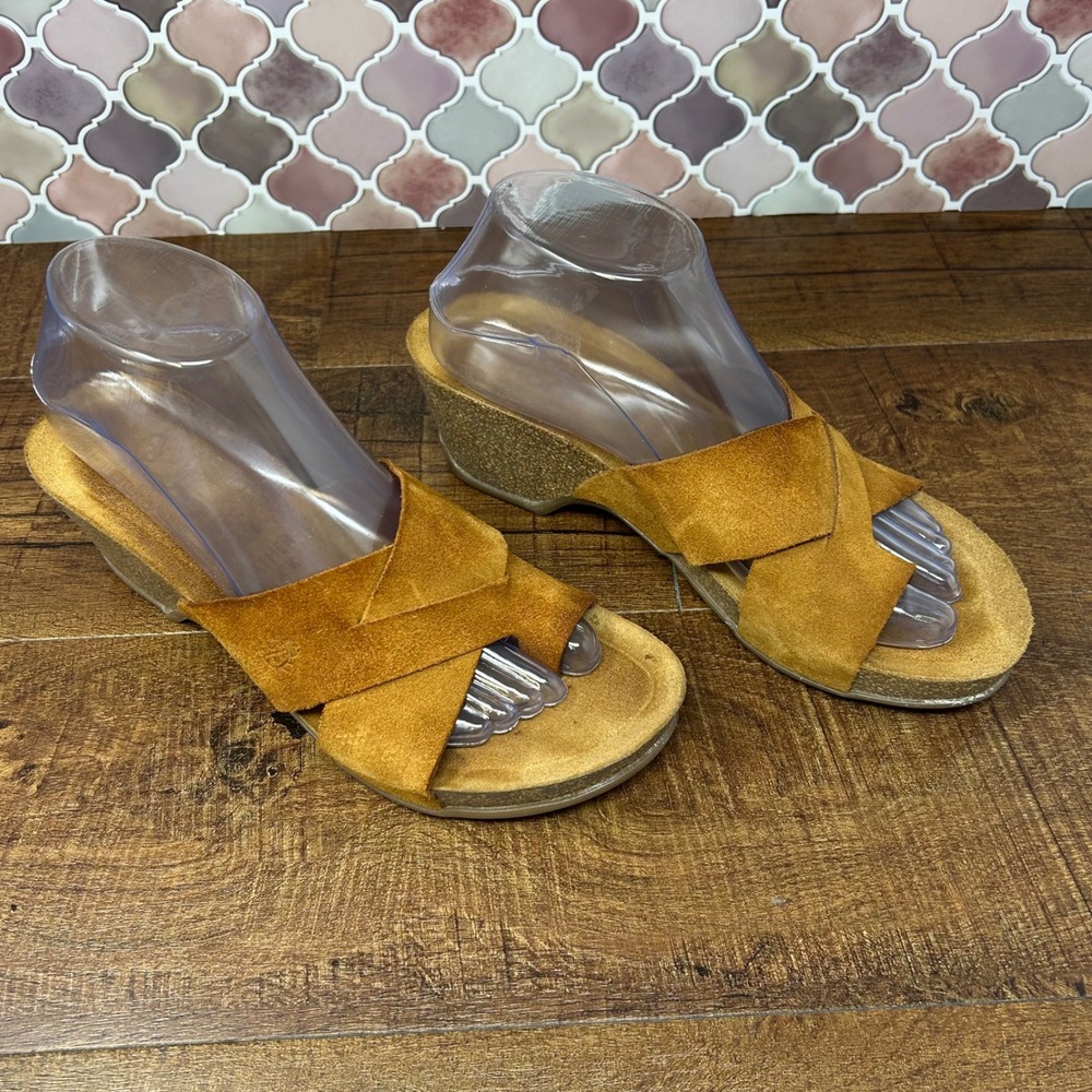Womens Yokono Suede Criss-Cross Toe Loop Cork Slide Sandals Brown EU39 - Picture 7 of 14